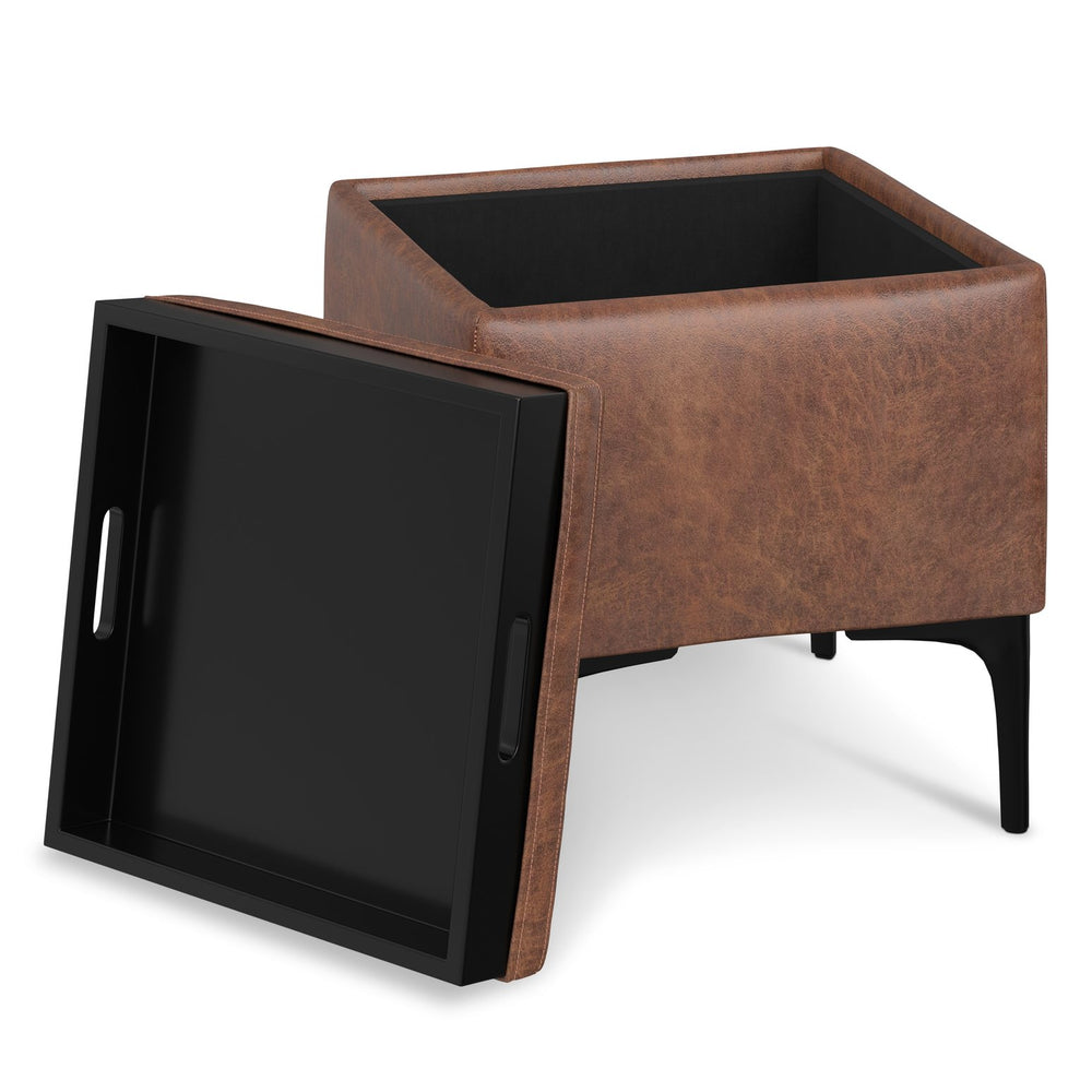 English Elm Natasha Storage Ottoman With Flip-Over Tray - Stylish Mid-Century Accent For Storage & Seating B136P252697