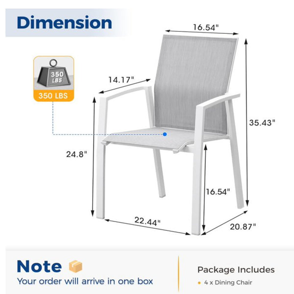English Elm Set of 4 Stackable Outdoor Aluminum Dining Chairs with Mesh Seats for Patio Decks White B082P455181