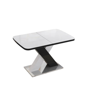 English Elm Modern Stretchable Rectangle Dining Table With Elegant White Top And Stylish X-Shape Black Legs W757P242760