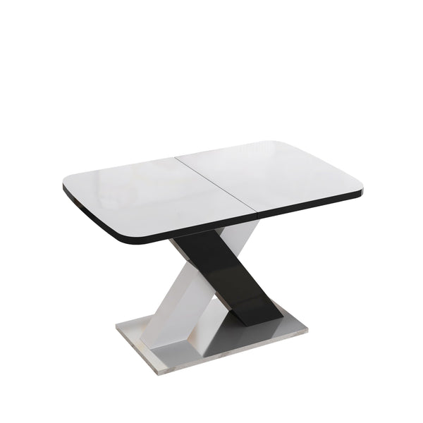 English Elm Modern Stretchable Rectangle Dining Table With Elegant White Top And Stylish X-Shape Black Legs W757P242760