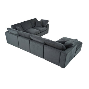 English Elm 124.8" Modular 7-seater L-shaped Sectional Plush Chenille Pine Frame Living Room N711P307955E