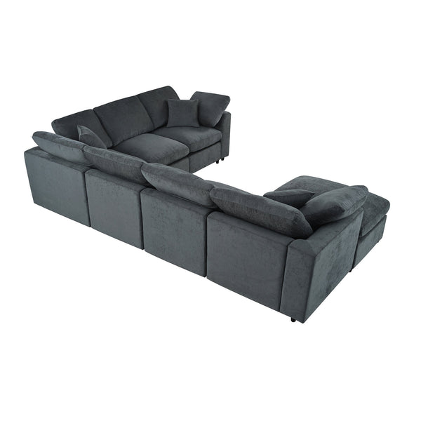 English Elm 124.8" Modular 7-seater L-shaped Sectional Plush Chenille Pine Frame Living Room N711P307955E
