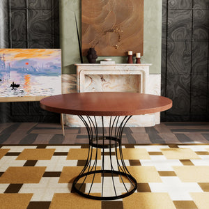 English Elm Oak 42" Round Dining Table with Oak Veneer Top, Matte Black Iron Pedestal, Rustic-Modern Compact Charm N842P319125D