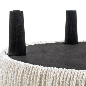 English Elm Jennifer Taylor Home - Yolanda 24" Round Upholstered Ottoman in Almond White Chenille — Handcrafted, Tassel Fringe, Versatile Seat B2719P280167