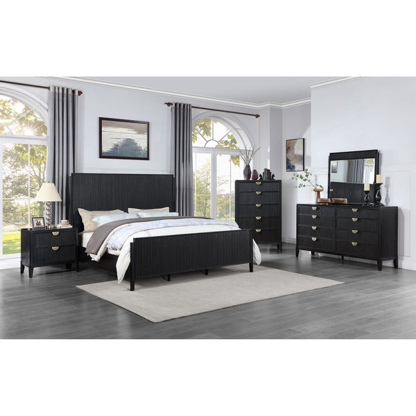 English Elm Mason Black 2-Drawer Nightstand with Fluted Drawer Fronts, Wire-Brushed Finish & Gold Handles — Elegant Bedroom Accent B062P299892