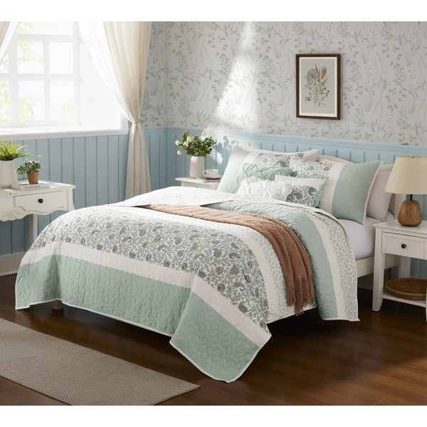 English Elm 6 Madison Park Dawn Cotton Percale Reversible Quilt Set with Paisley Pintuck, Lace Trim, Pillows, Full/Queen Aqua 17.72 L x 22.83 W x 8.66 H B035129022