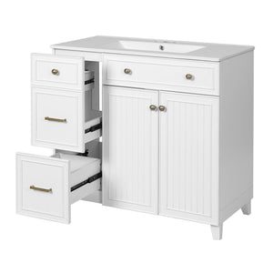 English Elm 36" Modern Bathroom Vanity with Ceramic Sink, Soft-Close Doors, Double-Layer Drawer & Storage Elegance White N729P289163K