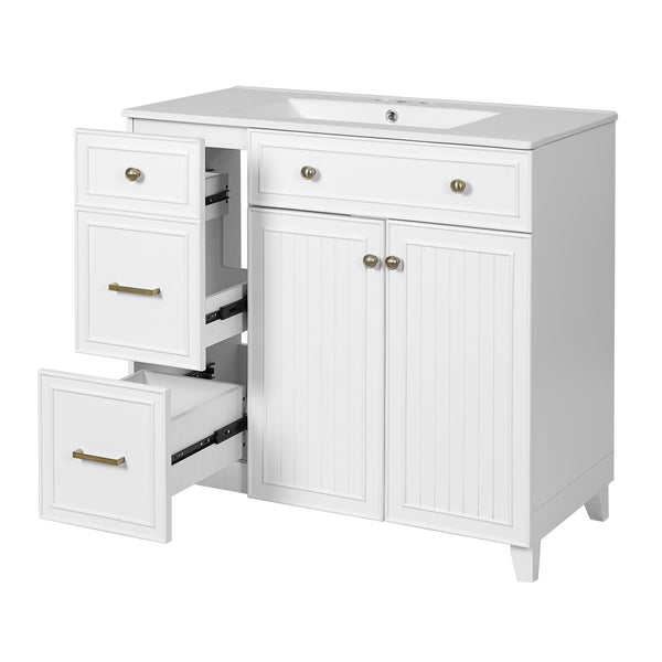 English Elm 36" Modern Bathroom Vanity with Ceramic Sink, Soft-Close Doors, Double-Layer Drawer & Storage Elegance White N729P289163K