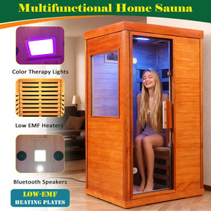 English Elm Far Infrared Sauna with Okoume Wood Six Carbon Panels Chromotherapy and Bluetooth Audio W3973S00010