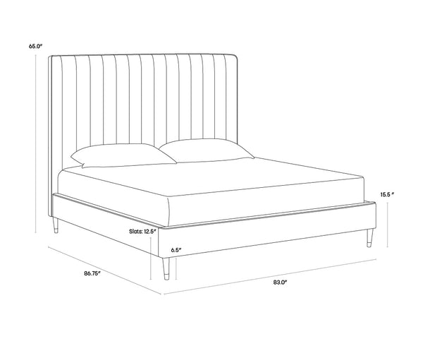 Sunpan Yosi Bed - Elegant Structured Design with Tufted Headboard and Antique Brass Accents for Comfort King