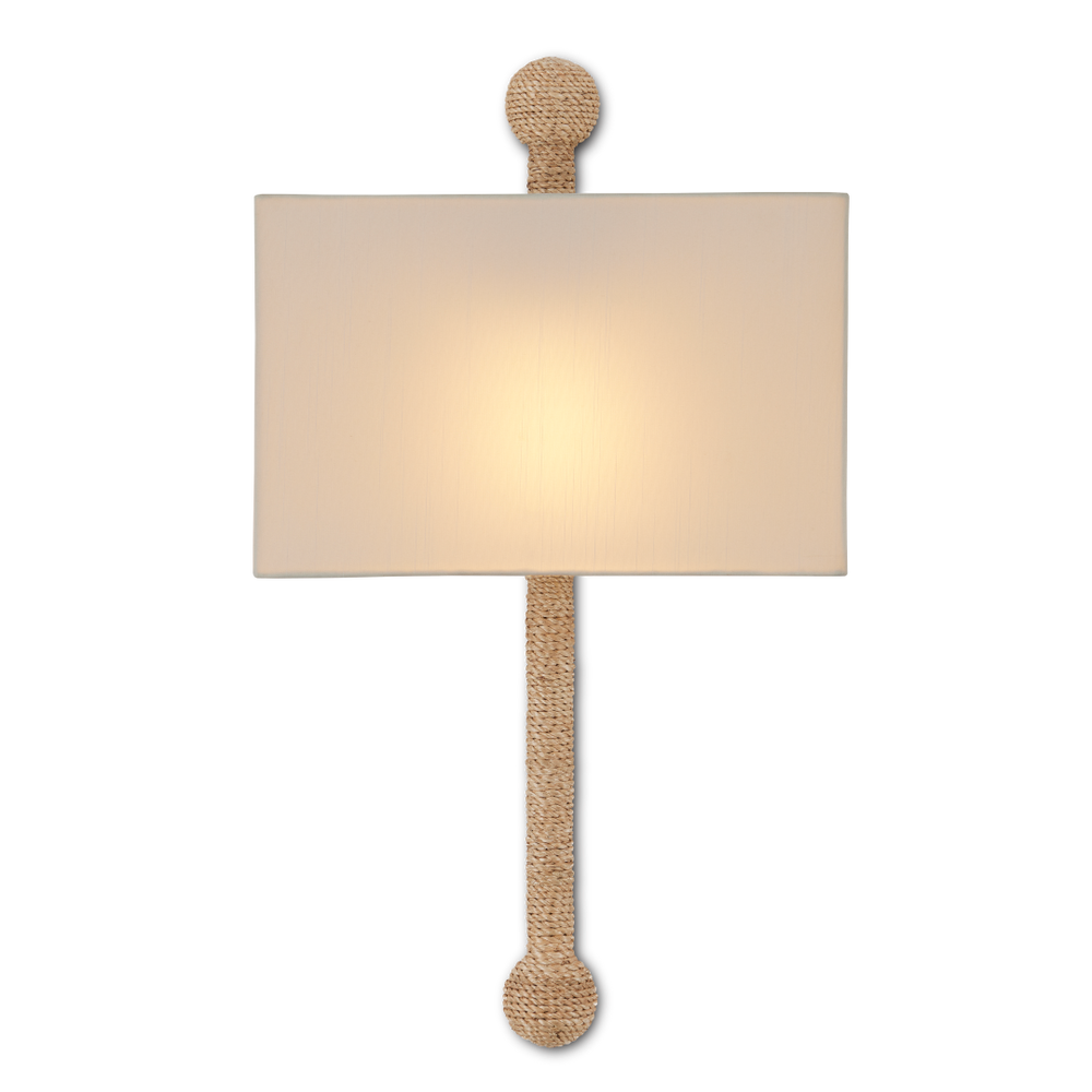 Senegal Wall Sconce - Elegant Off-White Shade, Handmade Wrought Iron & Abaca Rope Design, ADA Compliant