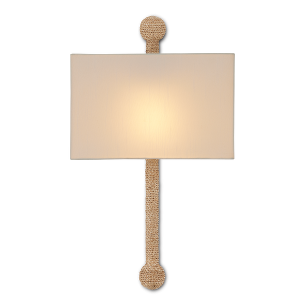 Senegal Wall Sconce - Elegant Off-White Shade, Handmade Wrought Iron & Abaca Rope Design, ADA Compliant