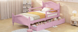 English Elm Twin Size Wood Platform Bed With Guardrails On Both Sides and Two Storage Drawers ,Pink