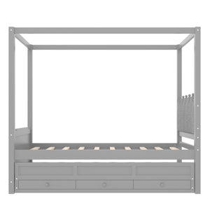 English Elm Full Bunk Bed with Trundle Bookshelf Storage Pine Frame Car Design for Kids W1580S00316