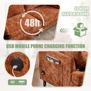 English Elm Modern chenille 2-seater sofa with LED lighting, USB charging, storage pocket, sturdy wood legs Orange W395P318543