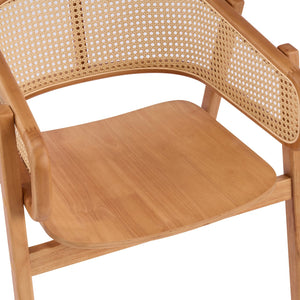English Elm Rattan Mesh Back Rubberwood Arm Dining Chairs Bohemian Coastal Natural Set of 2 N772P415449N
