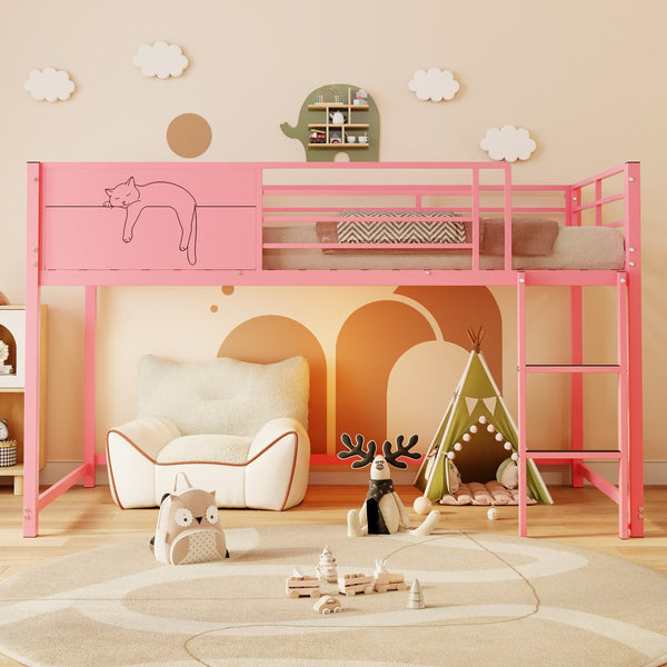 English Elm Twin House Shaped Metal Bed Frame for Kids with Full Guardrails and Low Floor Design W3752P458302