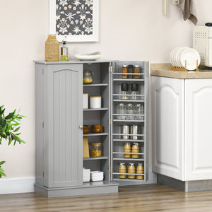 English Elm HOMCOM 41" Kitchen Pantry Cabinet with 5-Tier Shelves, 12 Door Racks, Anti-Tip Straps, Sleek Design Gray W2225P217116