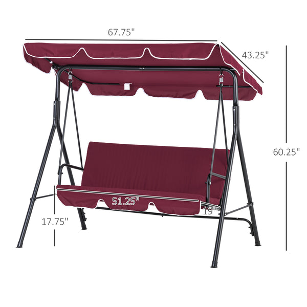English Elm Stable 3 Person Porch Swing with Canopy Powder Coated Steel Frame Outdoor Patio Bench T3971P445984