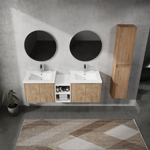 English Elm 60" Wall-Mounted Bathroom Vanity Set With Soft Close Doors, Resin Sinks & Organized Side Cabinets W999S00231