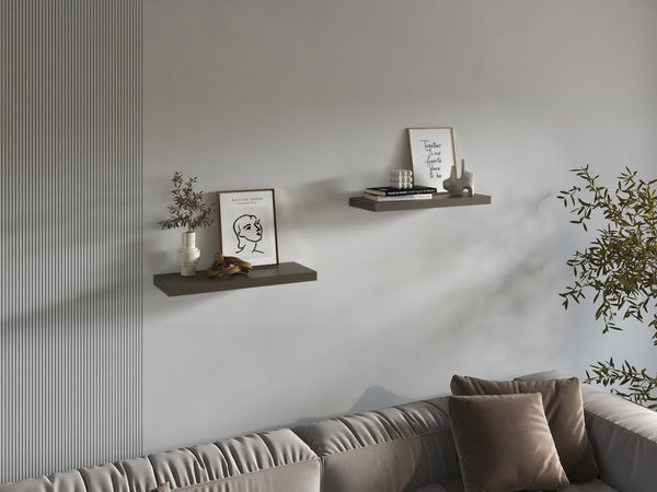 English Elm Floating Shelves - Olive Finish, Set Of 2 Modern Wall-Mounted Storage For Clutter-Free Living Spaces B097P369448-GIGA