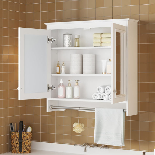 English Elm 3-in-1 Wall Mounted Medicine Cabinet with Soft Close Door Adjustable Shelves and Towel Bar White N710P405415K