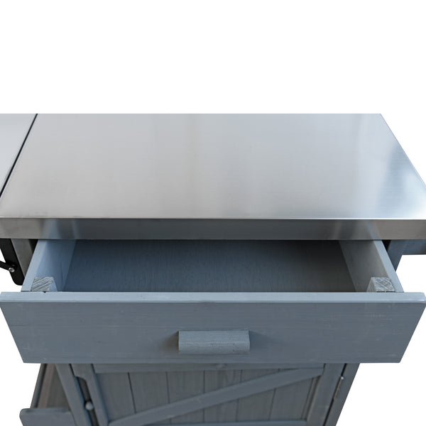 English Elm K&K 40.5" Outdoor Grill Cart with 201 Stainless Top, Solid Fir Storage, Drop Leaf & Lockable Wheels Blue+Grey N707P228272G