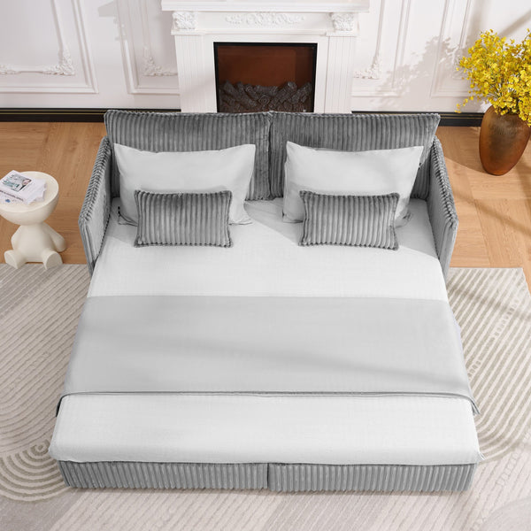 English Elm 73"convertible Corduroy Sleeper Sofa with Usb Port and Side Pocket for Studio Apartments Grey W3373P405036