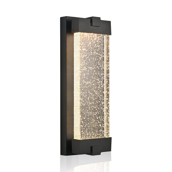 English Elm 19"(H) Black Aluminum Finish Outdoor Wall Light with Bubble Crystal Shade, 3000K LED, Weatherproof Sconce W2312P374979