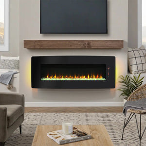 English Elm 48 Inch Curved Wall Mounted Electric Fireplace with Multi Color Flame Ember Bed W1769P199008