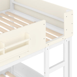 English Elm Full Bunk Bed with Trundle Bookshelf Storage Pine Frame Car Design for Kids Beige+White W1580S00444