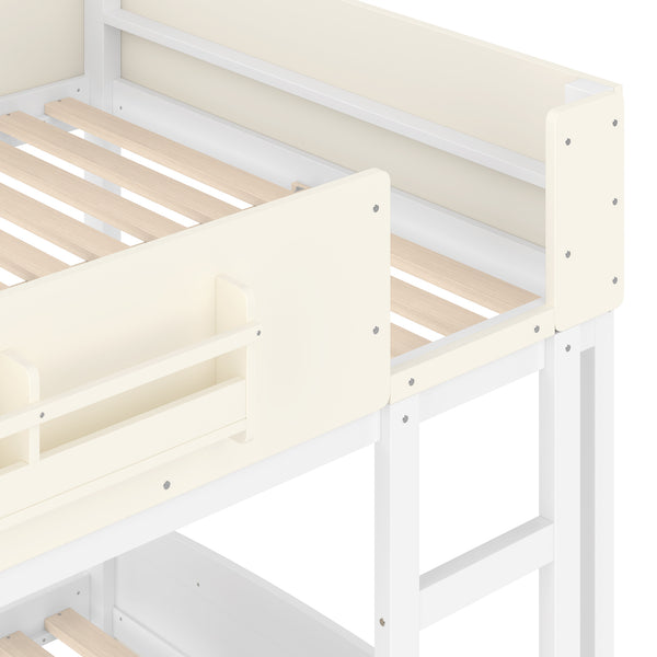 English Elm Full Bunk Bed with Trundle Bookshelf Storage Pine Frame Car Design for Kids Beige+White W1580S00444