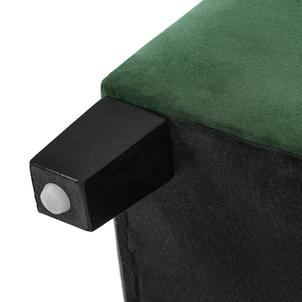 English Elm Upholstered Boucle Storage Bench Flip Top Lid Rubberwood Legs Bedroom Entryway Seating Retro Green N779P395018G