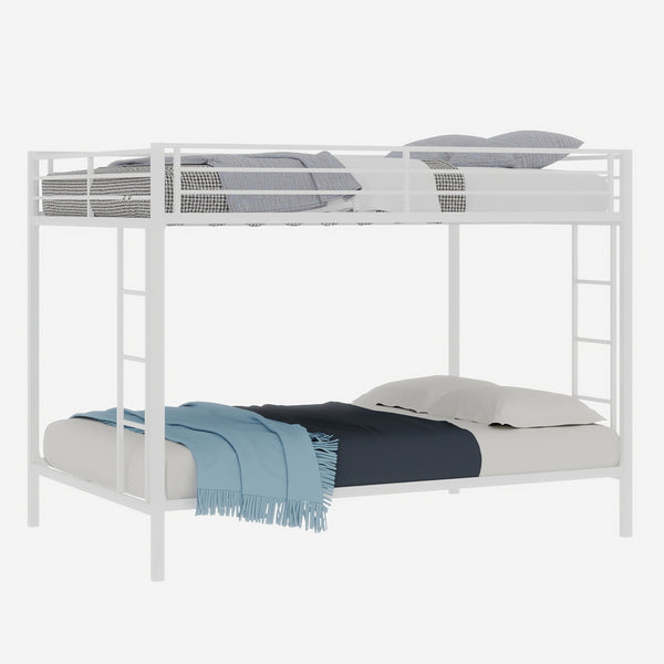 English Elm Multi Square Tube Iron Bunk Bed Full over Full, Sturdy White Metal Frame, Space-Saving Dual Sleep Solution W1935P360912