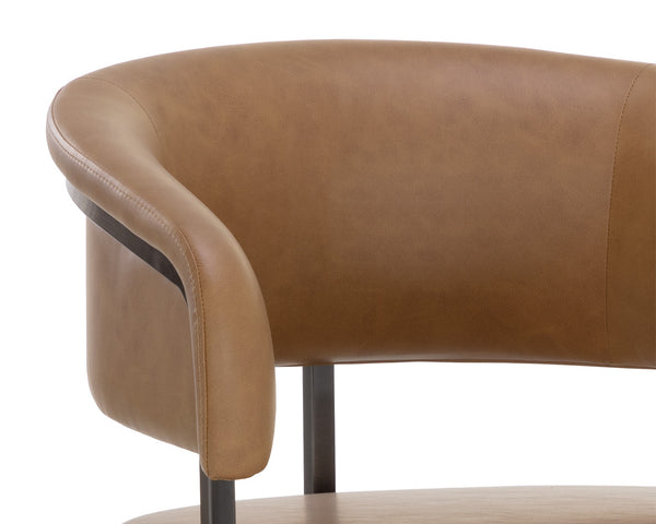 Sunpan Marris Barstool: Modern Elegance Meets Timeless Design in Luxurious Faux Leather and Steel Finish Gunmetal / Milliken Cognac