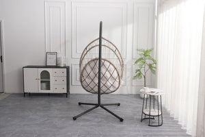 English Elm Outdoor Egg-shaped Hanging Chair with Stand — Beige Gray+White HDPE Cushions, 350lb Sturdy Frame W2500P290032