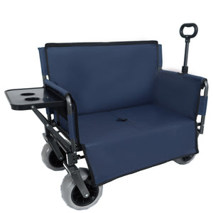 English Elm 3-in-1 Folding Wagon with Bench Seat Tabletop and All-terrain Beach Tires for Camping Dark Blue W2932P320636
