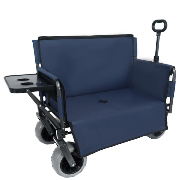 English Elm 3-in-1 Folding Wagon with Bench Seat Tabletop and All-terrain Beach Tires for Camping Dark Blue W2932P320636