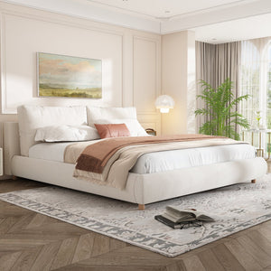 English Elm Christopher Knight Home® - King Size Upholstered Platform Bed In White Boucle Fabric With Removable Pillow Headboard For Comfort N757P246145W