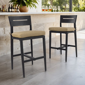 English Elm Modern 2Pc Aluminum Bar Stools Set With Ergonomic Backrest & Sunbrella Cushion For Indoor/Outdoor Use W1886P352311