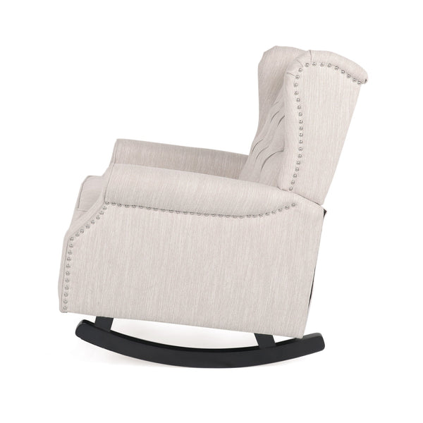 English Elm Christopher Knight Home® - ROCKING Chair Beige Fabric Wingback with Birch Rockers, Button-Tufted Diamond Stitch Comfort & Style 72153.00
