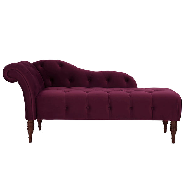 English Elm Jennifer Taylor Home - Samuel Tufted Roll Arm Chaise Lounge in Lux Velvet Upholstery with Kiln-Dried Hardwood Frame and Plush Support Burgundy B2719P238290