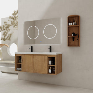 English Elm 48" Wall-Mounted Bathroom Vanity With Double Sink, Storage Rack & Soft Close Doors For Modern Spaces W999S00347