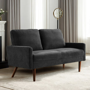 English Elm Velvet Upholstered Two Seat Loveseat with Tapered Wood Legs Mid Century European Style Black B2735P291958