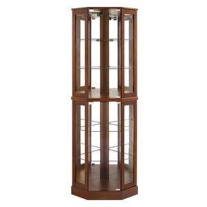 English Elm 6 Shelf Corner Curio Cabinet with Interior Lighting, Mirrored Back, Glass Shelves for Displays Walnut W1693P165021