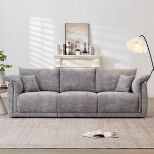 English Elm 98.5" 3-seater sofa with upholstered armrests and plush cushions, modern linen sofa with high weight capacity Grey W1193S00143