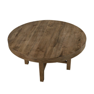 English Elm Transitional French Oak Veneer Round Dining Table Seats 6 with Bold X-base Pedestal B011P467557