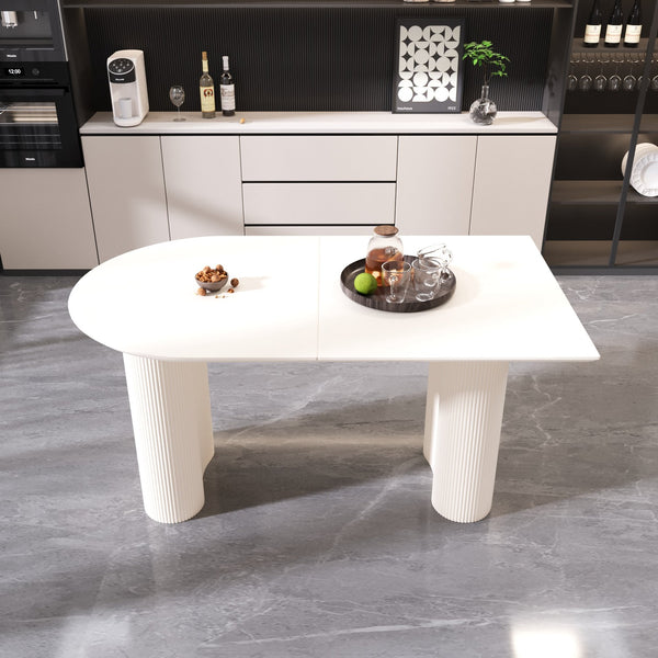 English Elm 63" Modern Cream Mdf Dining Table With Irregular Side Table - Seats 4-8, Elegant Design & Easy Care W2189S00753