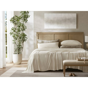 English Elm 4-piece Cal King Stretch Jersey Sheet Set Moisture Wicking Cooling Nylon Spandex Blend Ivory B035P437416