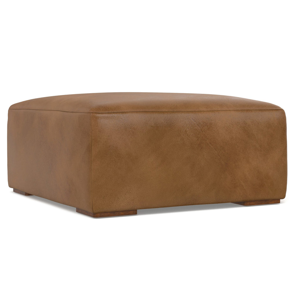 English Elm Rex Genuine Aniline Leather Ottoman Low Profile Living Room Footrest or Coffee Table B136P436948